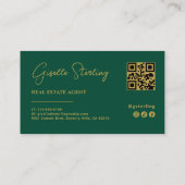 Emerald Green & Gold Real Anwesen Agent QR Code Visitenkarte (Rückseite)