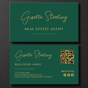 Emerald Green & Gold Real Anwesen Agent QR Code Visitenkarte
