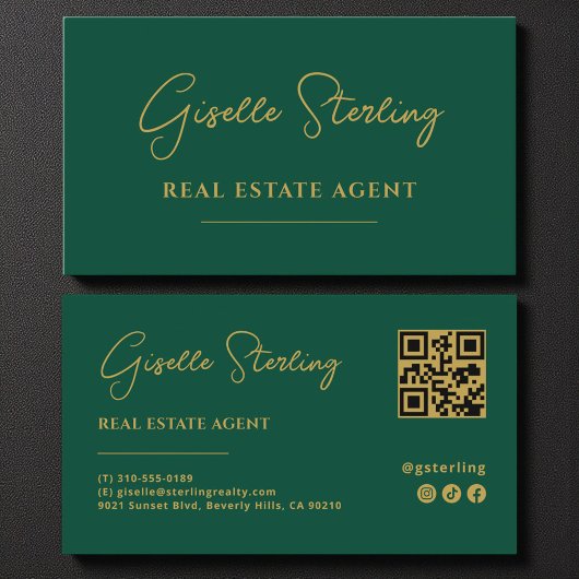 Emerald Green & Gold Real Anwesen Agent QR Code Visitenkarte