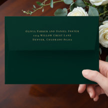 Emerald Green Gold Return Address Wedding Envelope