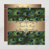 Emerald Green Gold Royal Indian Peacock Wedding Einladung (Vorne/Hinten)