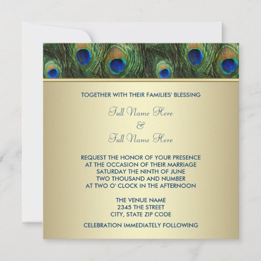 Emerald Green Gold Royal Indian Peacock Wedding Einladung (Vorderseite)