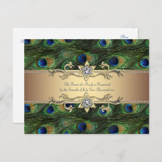 Emerald Green Gold Royal Indian Peacock Wedding Einladungspostkarte (Vorne/Hinten)