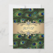 Emerald Green Gold Royal Indian Peacock Wedding RSVP Karte (Vorderseite)