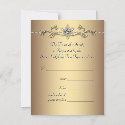 Emerald Green Gold Royal Indian Peacock Wedding RSVP Karte (Rückseite)