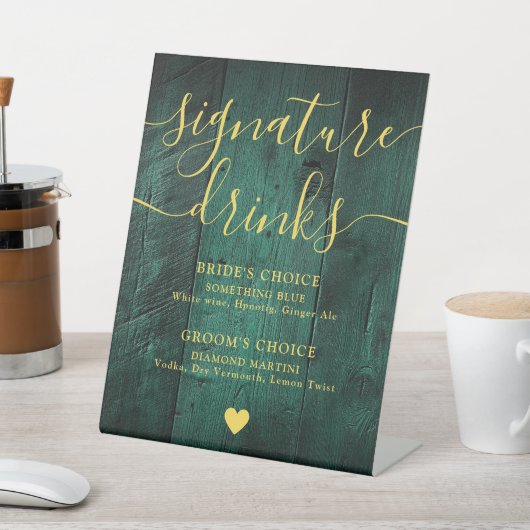 Emerald Green Gold Rustic Wood Signature Drinks Sockelschild (In SItu)