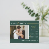 Emerald Green Gold Save the Date Calendar QR-Code Postkarte (Stehend Vorderseite)