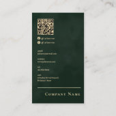 Emerald Green & Gold Scannable QR Code Monogram Visitenkarte (Rückseite)