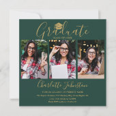 Emerald Green Gold Script 4 Foto Graduation Party Einladung (Vorderseite)