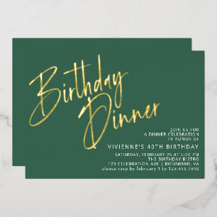 Emerald Green & Gold Simple Modern Birthday Dinner Folieneinladung