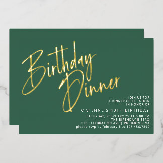 Emerald Green & Gold Simple Modern Birthday Dinner Folieneinladung