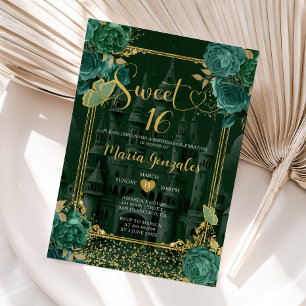 Emerald Green & Gold Sweet 16 Girl Birthday Einladung