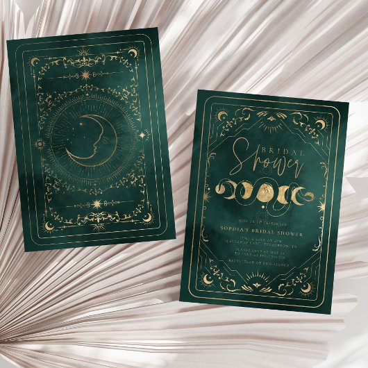 Emerald Green & Gold Tarot Celestial Brautparty Einladung