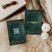 Emerald Green Gold Tarot Celestial QR Code Wedding Einladung