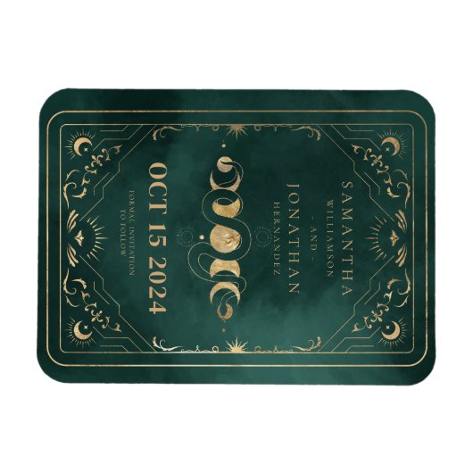 Emerald Green Gold Tarot Celestial Save the Date Magnet (Horizontal)