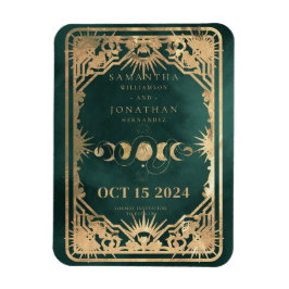 Emerald Green Gold Tarot Celestial Save the Date Magnet