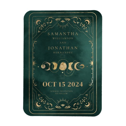 Emerald Green Gold Tarot Celestial Save the Date Magnet (Vertikal)
