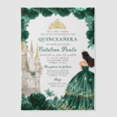 Emerald Green Gold Tiara Princess Quinceañera Pergament Einladungen (Vorderseite)