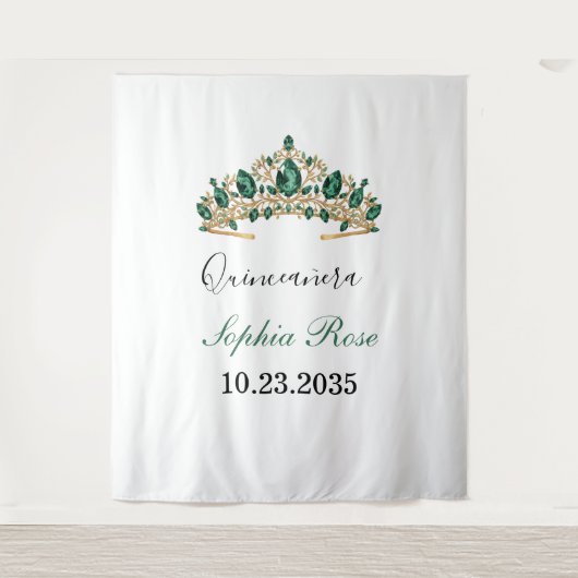 Emerald Green Gold Tiara Quinceañera Tapestry Wandteppich (Vorderseite)