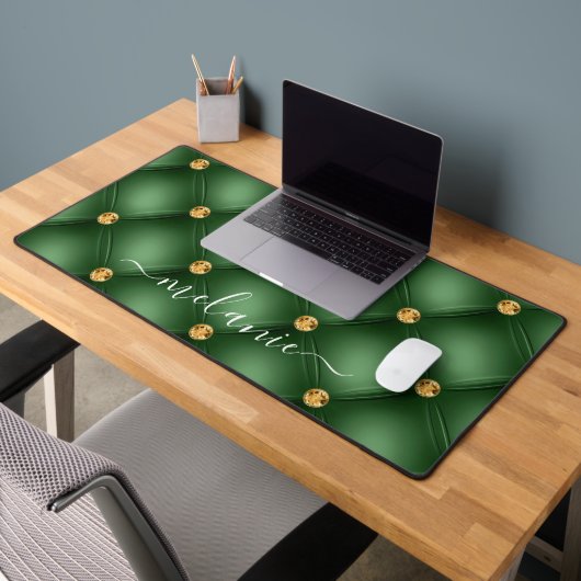 Emerald Green Gold Tuft Desk Mat mit Individuelle Schreibtischunterlage (Büro 2)