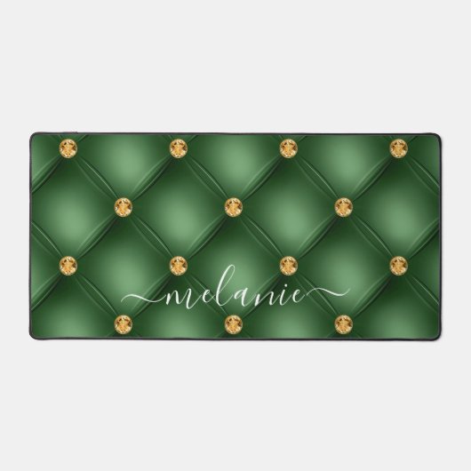 Emerald Green Gold Tuft Desk Mat mit Individuelle Schreibtischunterlage (Vorderseite)