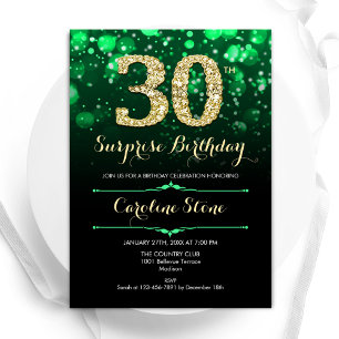 Emerald Green Gold Überraschung 30. Geburtstag Einladung