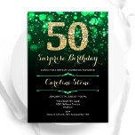 Emerald Green Gold Überraschung 50. Geburtstag Einladung<br><div class="desc">Überraschung 50. Geburtstagsfeier Einladung. Elegantes smaragdgrün und schwarz Design mit Imitaten Glitzer Gold. Mit stilvollen Diamanten,  Bokeh-Leuchten und Skript-Schriftart. Männer oder Frauen laden ein. Ideal für eine stilvolle Geburtstagsparty. Personalisieren Sie Ihre persönlichen Daten. Nachricht,  wenn Sie weitere Anpassungen benötigen. Gedruckte Zazzle Einladungen oder Sofortdownload digitalen druckbaren Vorlage.</div>