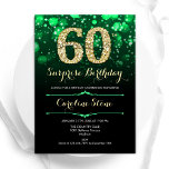 Emerald Green Gold Überraschung 60. Geburtstag Einladung<br><div class="desc">Überraschung 60. Geburtstagsfeier Einladung. Elegantes smaragdgrün und schwarz Design mit Imitaten Glitzer Gold. Mit stilvollen Diamanten,  Bokeh-Leuchten und Skript-Schriftart. Männer oder Frauen laden ein. Ideal für eine stilvolle Geburtstagsparty. Personalisieren Sie Ihre persönlichen Daten. Nachricht,  wenn Sie weitere Anpassungen benötigen. Gedruckte Zazzle Einladungen oder Sofortdownload digitalen druckbaren Vorlage.</div>