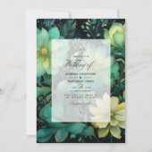 Emerald Green, Gold und Black Floral Wedding Einladung (Vorderseite)