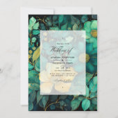 Emerald Green, Gold und Black Floral Wedding Einladung (Vorderseite)