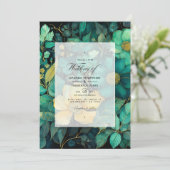 Emerald Green, Gold und Black Floral Wedding Einladung (Stehend Vorderseite)
