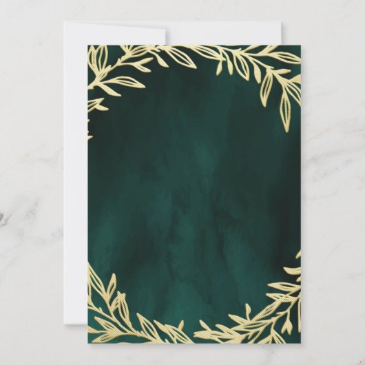 Emerald Green Gold Verlasse islamische Hochzeit Einladung (Rückseite)