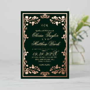 Emerald Green Gold Verziert Botanical Die Hochzeit Folieneinladung