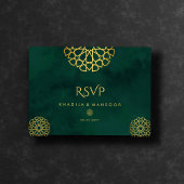 Emerald Green Gold Verziert QR Code Wedding RSVP Begleitkarte