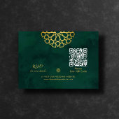 Emerald Green Gold Verziert QR Code Wedding RSVP Begleitkarte