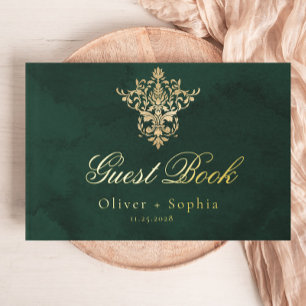 Emerald Green Gold Viktorianische Verzierte Hochze Gästebuch
