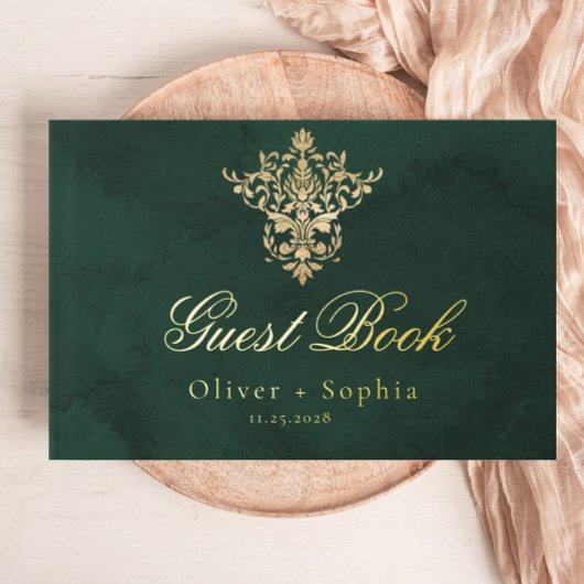 Emerald Green Gold Viktorianische Verzierte Hochze Gästebuch