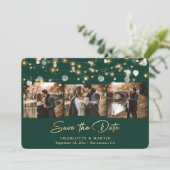 Emerald Green Gold Wedding 3 Foto Save the Date (Stehend Vorderseite)