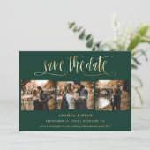 Emerald Green Gold Wedding 4 Foto Save the Date (Stehend Vorderseite)