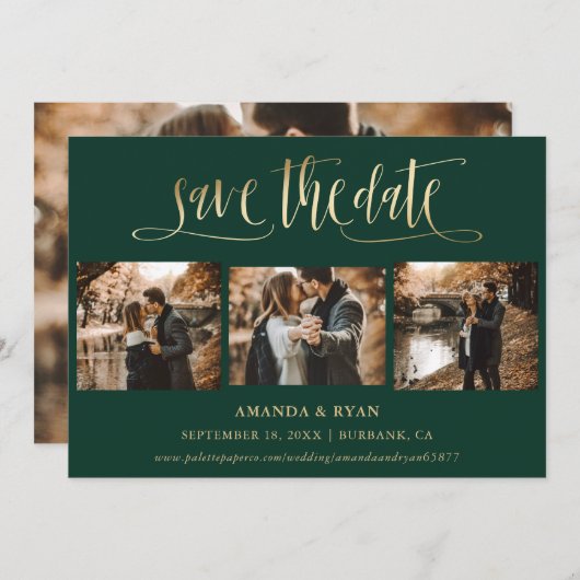 Emerald Green Gold Wedding 4 Foto Save the Date (Vorne/Hinten)