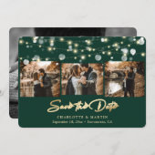 Emerald Green Gold Wedding 4 Foto Save the Date (Vorne/Hinten)