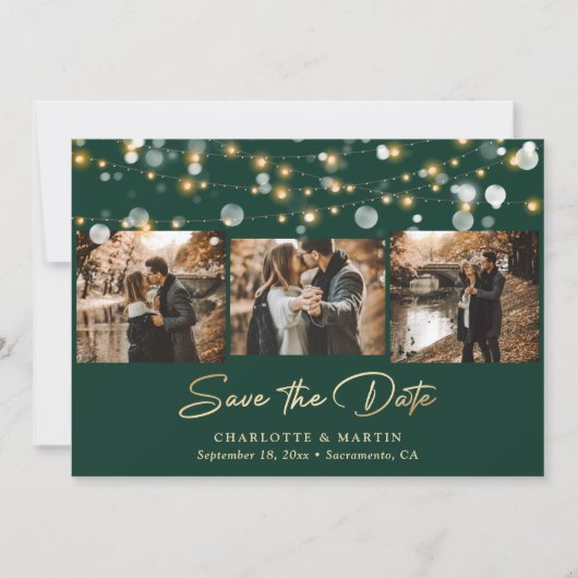 Emerald Green Gold Wedding 4 Foto Save the Date (Vorderseite)