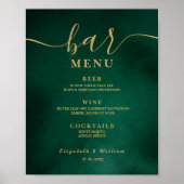Emerald Green & Gold Wedding Bar Menu Poster (Vorne)