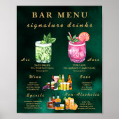 Emerald Green & Gold Wedding Bar Menu Poster (Vorne)