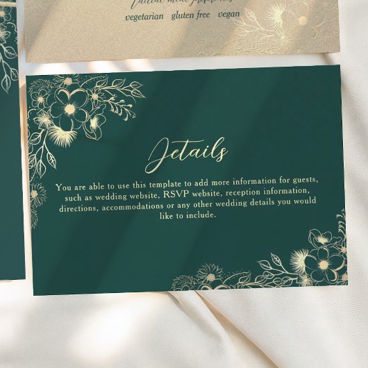 Emerald Green Gold Wedding Details Begleitkarte