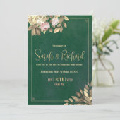 Emerald Green & Gold Wedding Einladung (Stehend Vorderseite)