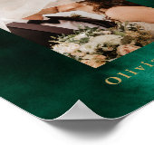 Emerald Green & Gold Wedding PHOTO Table Number Poster (Ecke)