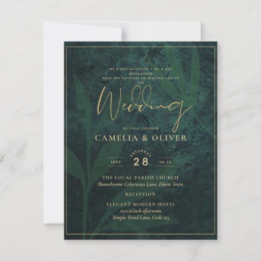 Emerald Green Gold Wedding Print Digital Download Einladung (Vorderseite)