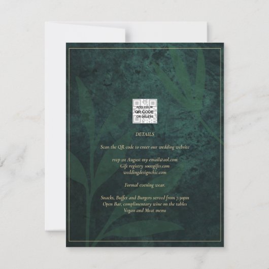 Emerald Green Gold Wedding Print Digital Download Einladung (Rückseite)