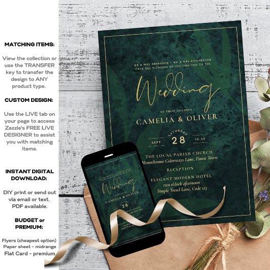Emerald Green Gold Wedding Print Digital Download Einladung